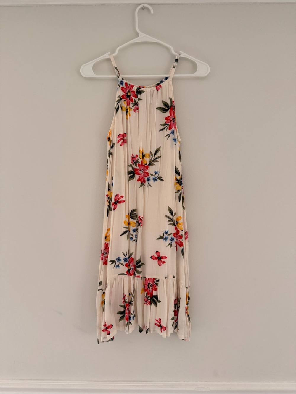 Cream Floral Halter Sundress with Pink & Yellow Blooms
